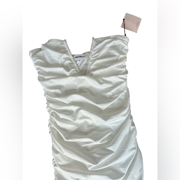 NEW Superdown Lined Ruched Strapless Midi Dress Size Small White - Picture 2 of 5